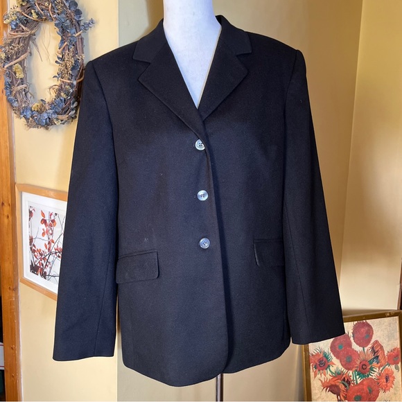 Vintage TALBOTS Size 14 100% Cashmere Blue Blazer Career Classic 3-Btn Nautical - Picture 3 of 13